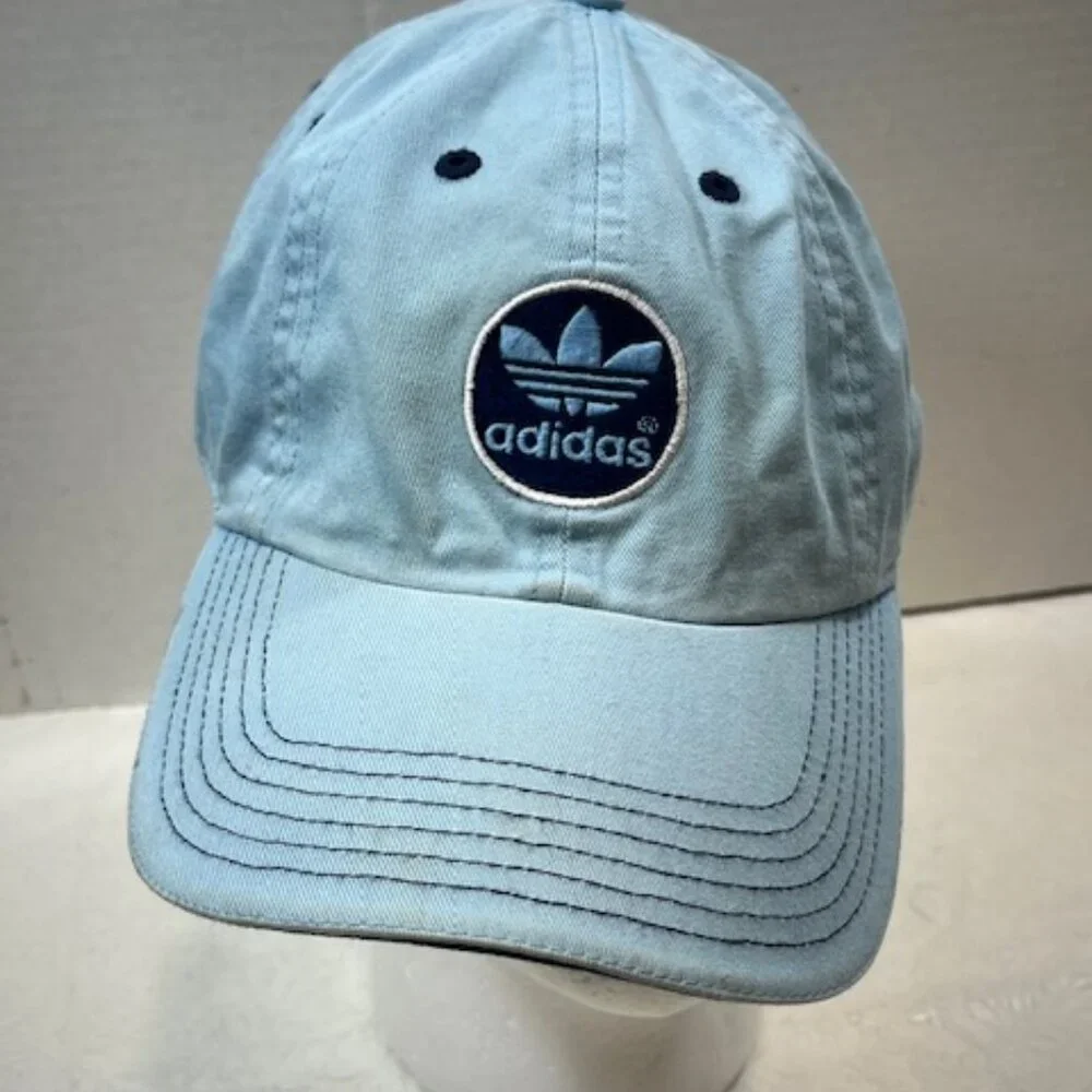 Adidas Washed Blue Cotton Adjustable Strapback Cap Hat